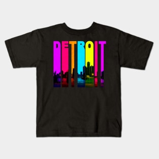 Retro Detroit Michigan Cityscape Skyline Kids T-Shirt